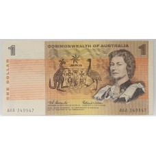 AUSTRALIA 1966 . ONE DOLLAR BANKNOTE . FIRST PREFIX "AAA"